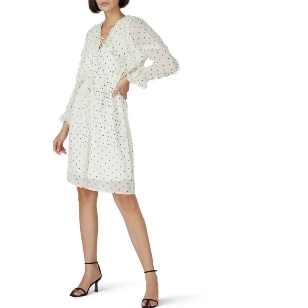 Koche Chiffon Polka Dot Ruffle Dress XS